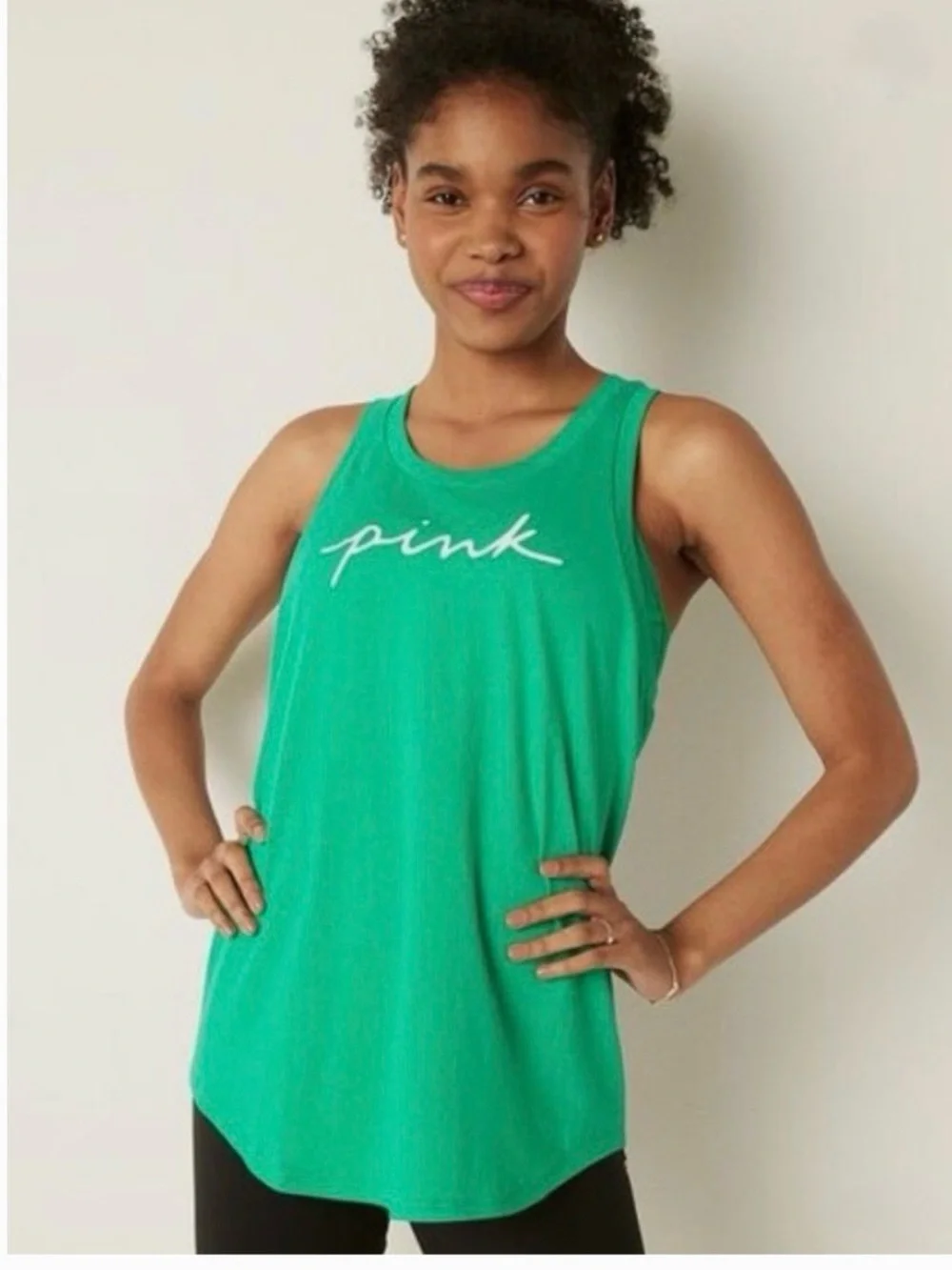 Victorias Secret PINK green open back tank top M - Picture 1 of 7
